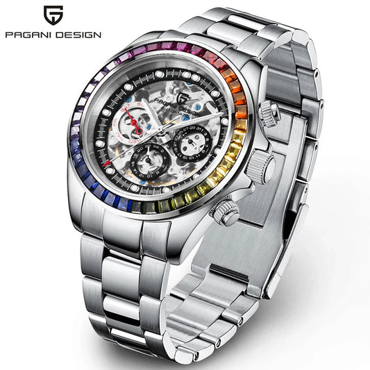 Rainbow Bezel Mechanical Wrist Watch Stainless Steel and Waterproof (4 Styles)